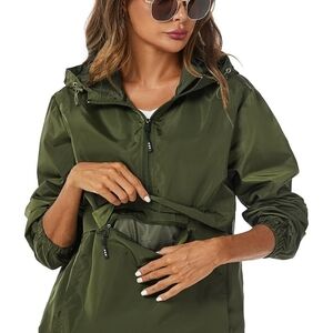 Green Utility Jacket with Hood and Drawstring Waist Womens Med